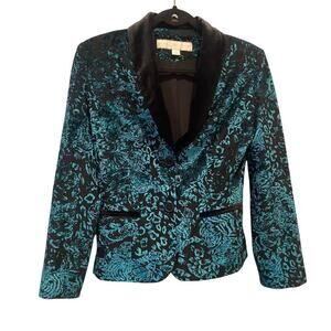 Boston Proper Womens Velvet Burnout Blazer Size 0 Green Fairy Grunge Whimsigoth
